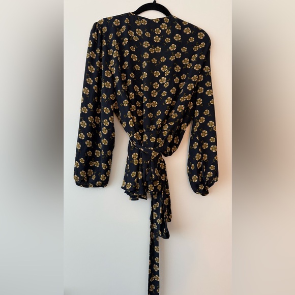 LOFT Navy Daisy Wrap Top - Picture 2 of 9